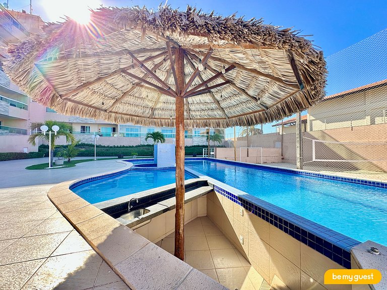 Apartamento térreo com vista para piscina